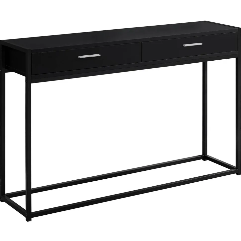 Accent Table, Console, Entryway, Narrow, Sofa, Storage Drawer, Living Room, Bedroom, Black Laminate, Black Metal, Contemporary, Modern