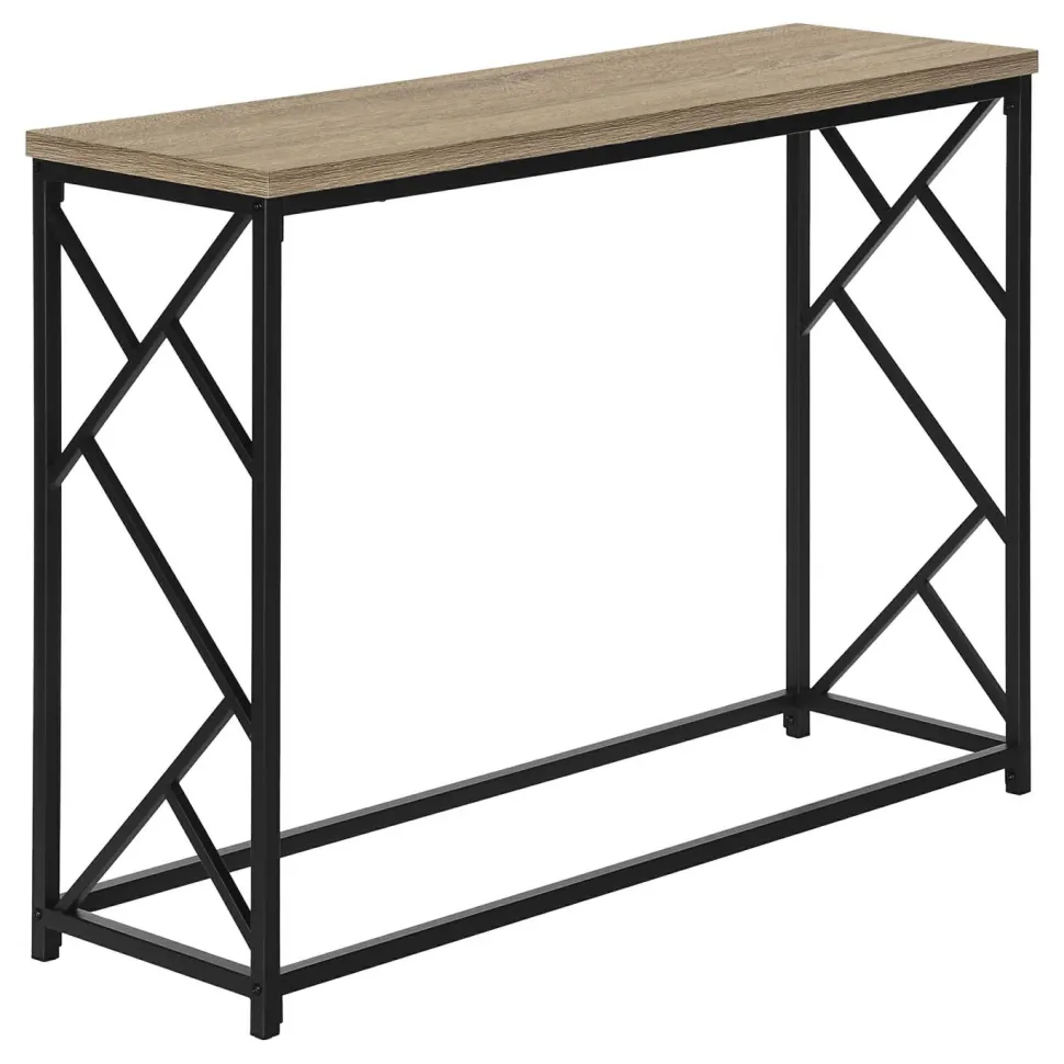 Accent Table, Console, Entryway, Narrow, Sofa, Living Room, Bedroom, Brown Laminate, Black Metal, Contemporary, Modern