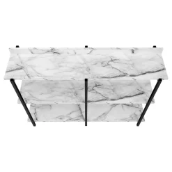 Accent Table, Console, Entryway, Narrow, Sofa, Living Room, Bedroom, White Marble Look Laminate, Black Metal, Contemporary, Modern