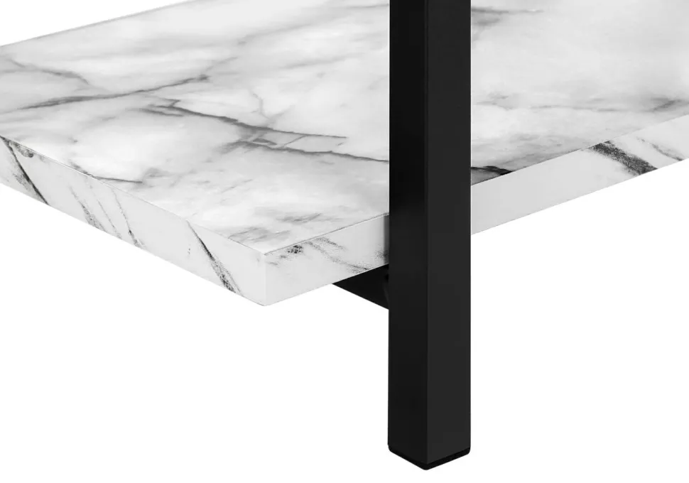 Accent Table, Console, Entryway, Narrow, Sofa, Living Room, Bedroom, White Marble Look Laminate, Black Metal, Contemporary, Modern