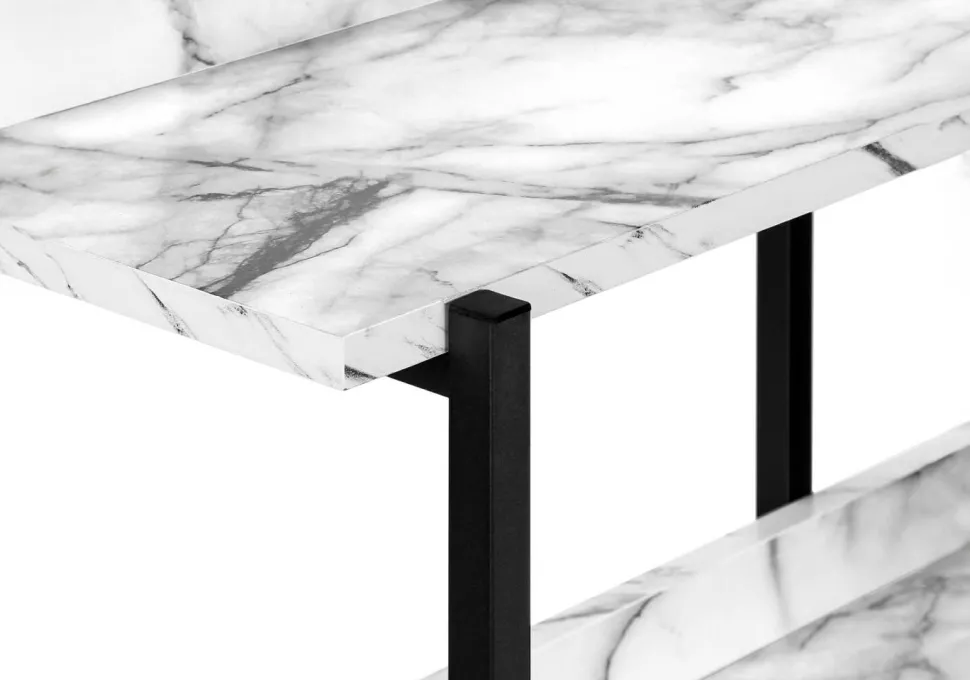 Accent Table, Console, Entryway, Narrow, Sofa, Living Room, Bedroom, White Marble Look Laminate, Black Metal, Contemporary, Modern