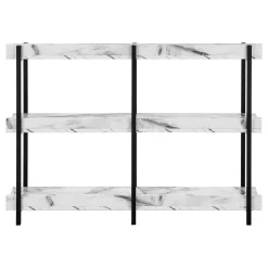 Accent Table, Console, Entryway, Narrow, Sofa, Living Room, Bedroom, White Marble Look Laminate, Black Metal, Contemporary, Modern