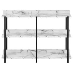 Accent Table, Console, Entryway, Narrow, Sofa, Living Room, Bedroom, White Marble Look Laminate, Black Metal, Contemporary, Modern