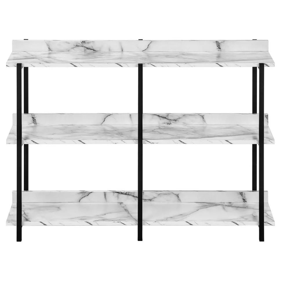 Accent Table, Console, Entryway, Narrow, Sofa, Living Room, Bedroom, White Marble Look Laminate, Black Metal, Contemporary, Modern