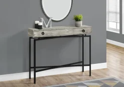 Accent Table, Console, Entryway, Narrow, Sofa, Storage Drawer, Living Room, Bedroom, Grey Laminate, Black Metal, Contemporary, Modern