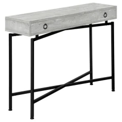 Accent Table, Console, Entryway, Narrow, Sofa, Storage Drawer, Living Room, Bedroom, Grey Laminate, Black Metal, Contemporary, Modern