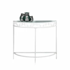Accent Table, Console, Entryway, Narrow, Sofa, Living Room, Bedroom, Clear Tempered Glass, White Metal, Contemporary, Modern