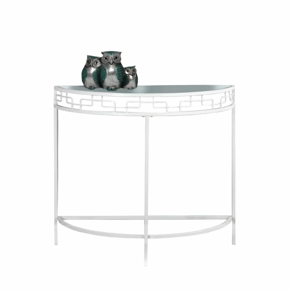 Accent Table, Console, Entryway, Narrow, Sofa, Living Room, Bedroom, Clear Tempered Glass, White Metal, Contemporary, Modern