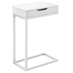 Accent Table, C-shaped, End, Side, Snack, Storage Drawer, Living Room, Bedroom, White Laminate, White Metal, Contemporary, Modern