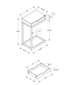 Accent Table, C-shaped, End, Side, Snack, Storage Drawer, Living Room, Bedroom, White Laminate, White Metal, Contemporary, Modern