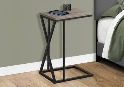 Accent Table, C-shaped, End, Side, Snack, Living Room, Bedroom, Brown Laminate, Black Metal, Contemporary, Modern