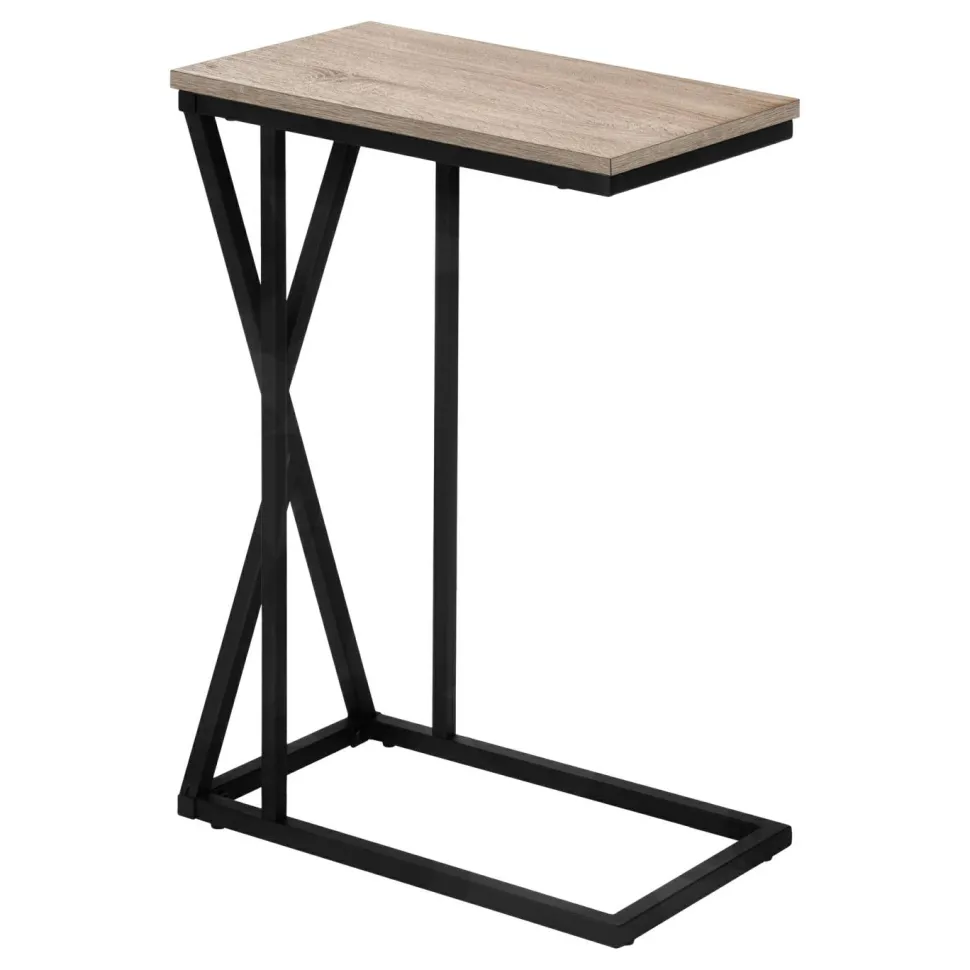 Accent Table, C-shaped, End, Side, Snack, Living Room, Bedroom, Brown Laminate, Black Metal, Contemporary, Modern