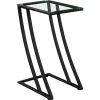 Accent Table, C-shaped, End, Side, Snack, Living Room, Bedroom, Tempered Glass, Black Metal, Contemporary, Modern