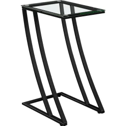 Accent Table, C-shaped, End, Side, Snack, Living Room, Bedroom, Tempered Glass, Black Metal, Contemporary, Modern