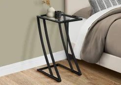Accent Table, C-shaped, End, Side, Snack, Living Room, Bedroom, Tempered Glass, Black Metal, Contemporary, Modern