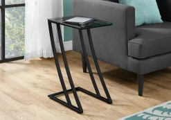 Accent Table, C-shaped, End, Side, Snack, Living Room, Bedroom, Tempered Glass, Black Metal, Contemporary, Modern
