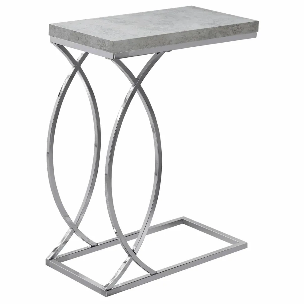 Accent Table, C-shaped, End, Side, Snack, Living Room, Bedroom, Grey Laminate, Chrome Metal, Contemporary, Modern