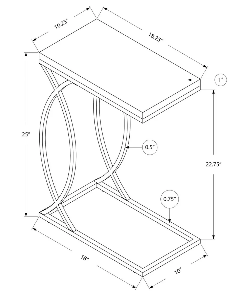 Accent Table, C-shaped, End, Side, Snack, Living Room, Bedroom, Grey Laminate, Chrome Metal, Contemporary, Modern