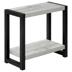 Accent Table, Side, End, Narrow, Small, 2 Tier, Living Room, Bedroom, Grey Laminate, Black Metal, Contemporary, Modern