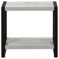Accent Table, Side, End, Narrow, Small, 2 Tier, Living Room, Bedroom, Grey Laminate, Black Metal, Contemporary, Modern