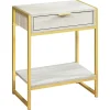 Accent Table, Side, End, Nightstand, Lamp, Storage Drawer, Living Room, Bedroom, Beige Marble Look Laminate, Gold Metal, Contemporary, Modern