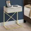 Accent Table, Side, End, Nightstand, Lamp, Storage Drawer, Living Room, Bedroom, Beige Marble Look Laminate, Gold Metal, Contemporary, Modern