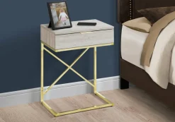 Accent Table, Side, End, Nightstand, Lamp, Storage Drawer, Living Room, Bedroom, Beige Marble Look Laminate, Gold Metal, Contemporary, Modern