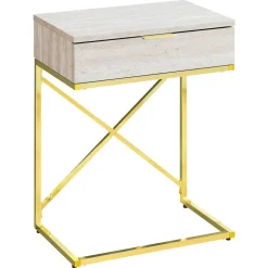 Accent Table, Side, End, Nightstand, Lamp, Storage Drawer, Living Room, Bedroom, Beige Marble Look Laminate, Gold Metal, Contemporary, Modern