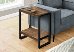 Accent Table, Side, End, Nightstand, Lamp, Living Room, Bedroom, Brown Laminate, Black Metal, Industrial