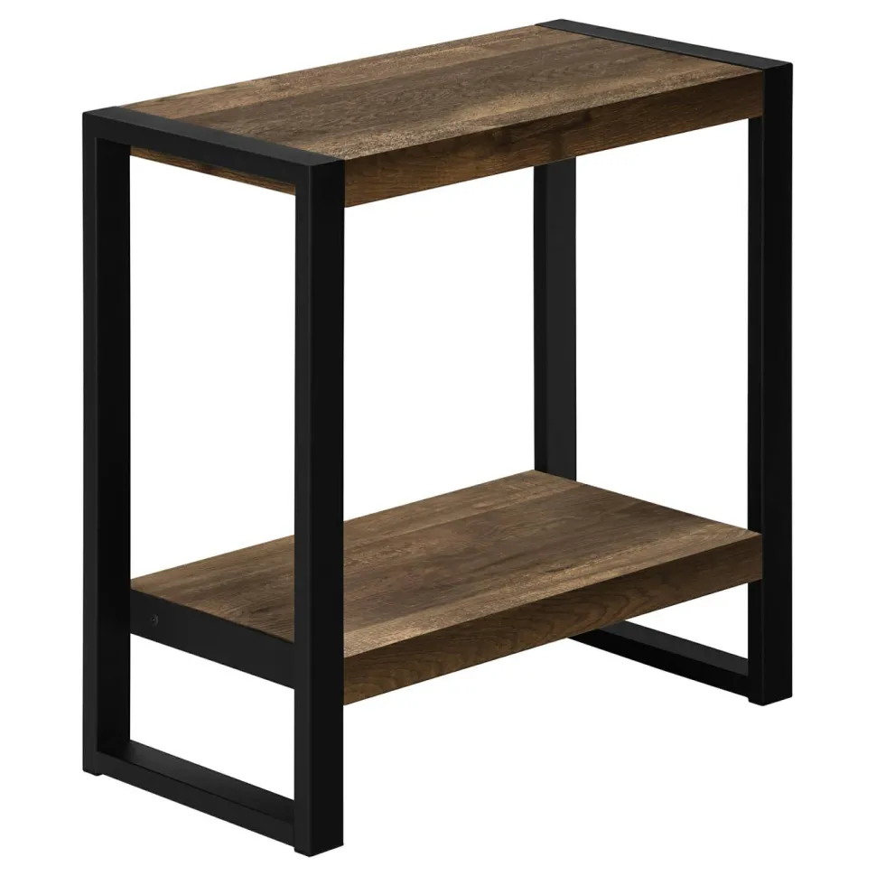 Accent Table, Side, End, Nightstand, Lamp, Living Room, Bedroom, Brown Laminate, Black Metal, Industrial