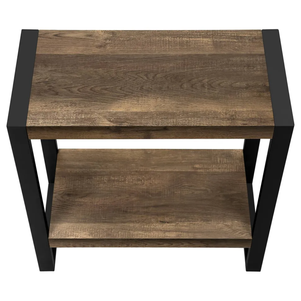Accent Table, Side, End, Nightstand, Lamp, Living Room, Bedroom, Brown Laminate, Black Metal, Industrial