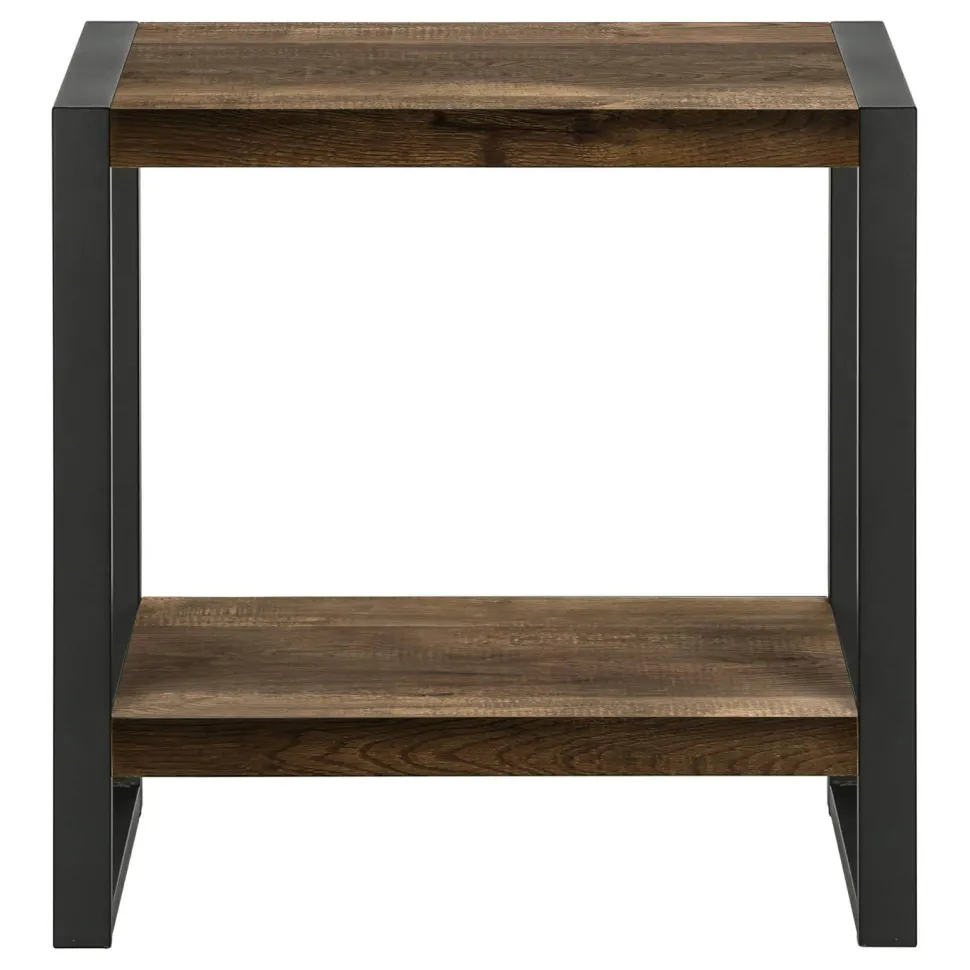 Accent Table, Side, End, Nightstand, Lamp, Living Room, Bedroom, Brown Laminate, Black Metal, Industrial