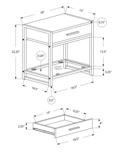 Accent Table, Side, End, Nightstand, Lamp, Storage Drawer, Living Room, Bedroom, White Laminate, Grey Metal, Contemporary, Modern