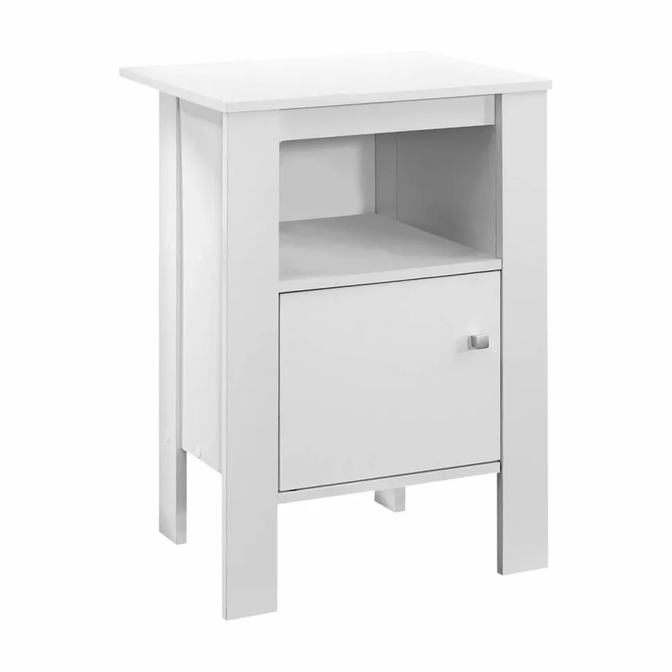 Accent Table, Side, End, Nightstand, Lamp, Storage, Living Room, Bedroom, White Laminate, Transitional