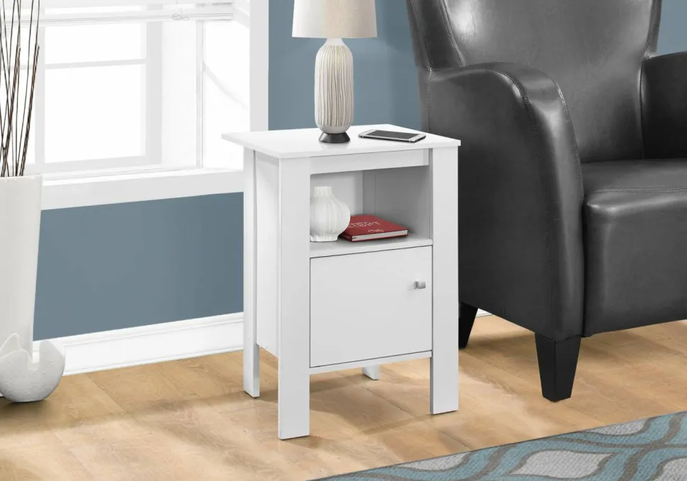 Accent Table, Side, End, Nightstand, Lamp, Storage, Living Room, Bedroom, White Laminate, Transitional