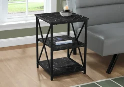 Accent Table, Side, End, Nightstand, Lamp, Living Room, Bedroom, Black Marble Look Laminate, Black Metal, Contemporary, Modern