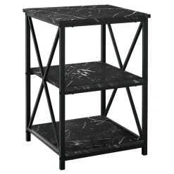 Accent Table, Side, End, Nightstand, Lamp, Living Room, Bedroom, Black Marble Look Laminate, Black Metal, Contemporary, Modern