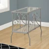 Accent Table, Side, End, Nightstand, Lamp, Living Room, Bedroom, Clear Tempered Glass, Grey Metal, Traditional