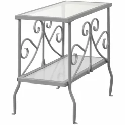Accent Table, Side, End, Nightstand, Lamp, Living Room, Bedroom, Clear Tempered Glass, Grey Metal, Traditional