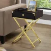 Accent Table, Side, End, Nightstand, Lamp, Storage Drawer, Living Room, Bedroom, Brown Laminate, Gold Metal, Contemporary, Modern