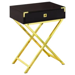 Accent Table, Side, End, Nightstand, Lamp, Storage Drawer, Living Room, Bedroom, Brown Laminate, Gold Metal, Contemporary, Modern