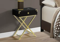 Accent Table, Side, End, Nightstand, Lamp, Storage Drawer, Living Room, Bedroom, Brown Laminate, Gold Metal, Contemporary, Modern