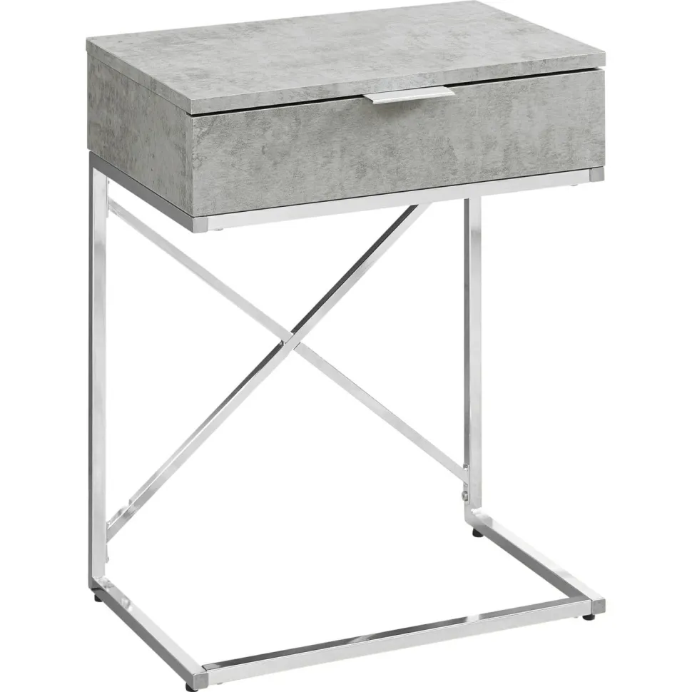 Accent Table, Side, End, Nightstand, Lamp, Storage Drawer, Living Room, Bedroom, Grey Laminate, Chrome Metal, Contemporary, Modern