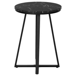 Accent Table, Side, Round, End, Nightstand, Lamp, Living Room, Bedroom, Black Marble Look Laminate, Black Metal, Contemporary, Modern