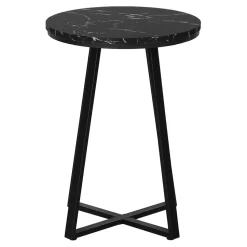 Accent Table, Side, Round, End, Nightstand, Lamp, Living Room, Bedroom, Black Marble Look Laminate, Black Metal, Contemporary, Modern