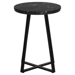 Accent Table, Side, Round, End, Nightstand, Lamp, Living Room, Bedroom, Black Marble Look Laminate, Black Metal, Contemporary, Modern