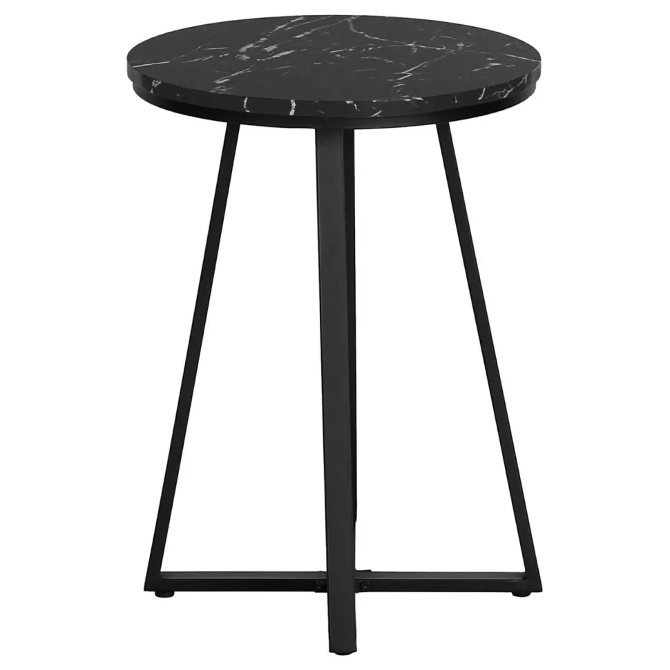 Accent Table, Side, Round, End, Nightstand, Lamp, Living Room, Bedroom, Black Marble Look Laminate, Black Metal, Contemporary, Modern