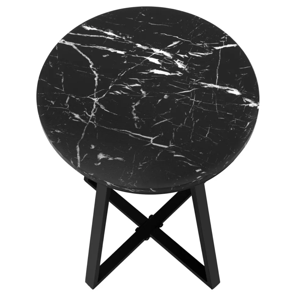 Accent Table, Side, Round, End, Nightstand, Lamp, Living Room, Bedroom, Black Marble Look Laminate, Black Metal, Contemporary, Modern