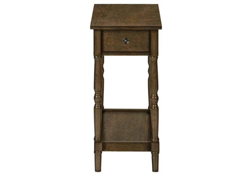 Accent Table, 2 Tier, End, Side Table, Nightstand, Bedroom, Narrow, Lamp, Storage Drawer, Brown Veneer, Traditional