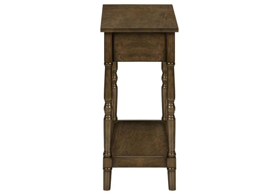 Accent Table, 2 Tier, End, Side Table, Nightstand, Bedroom, Narrow, Lamp, Storage Drawer, Brown Veneer, Traditional